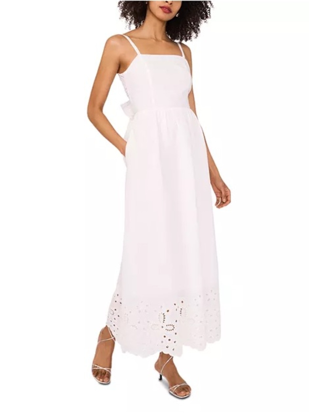 NWT 1.STATE Women’s White Eyelet Hem, Tie Back Maxi Dress, from Bloomingdale’s